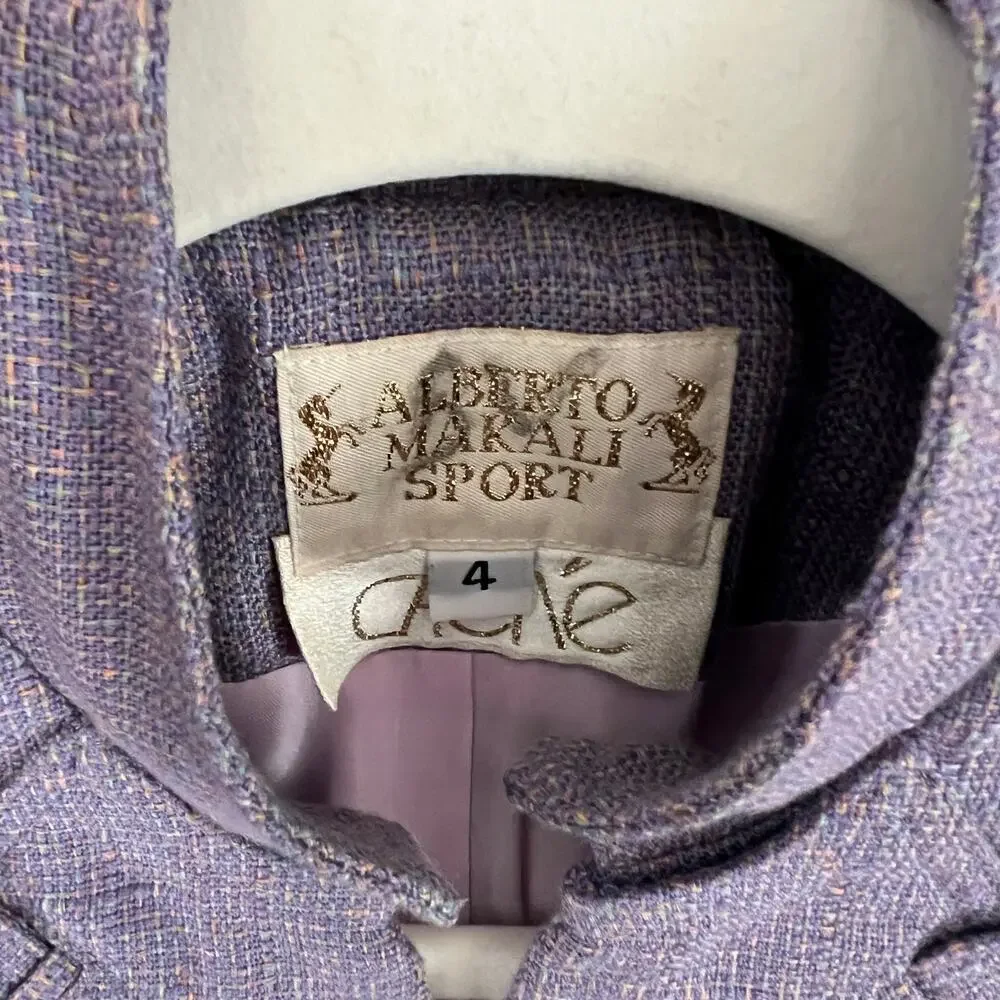 ♥️ Alberto Mikali Vintage Purple Cropped Tweed Military Jacket Size 4 - Picture 7 of 10